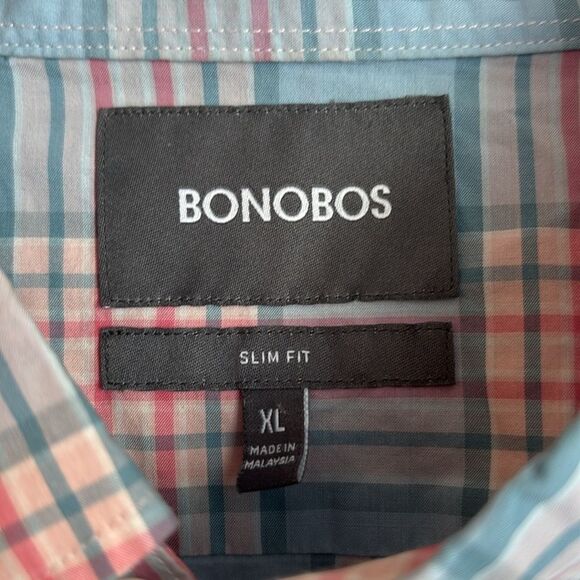 Bonobos Men’s button down Casual Blue and Pink Checkered plaid slim fit Shirt XL - Picture 5 of 8